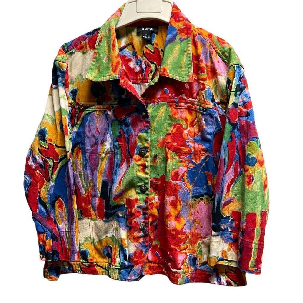 Kaktus size XL bright fun psychedelic print button front jacket.